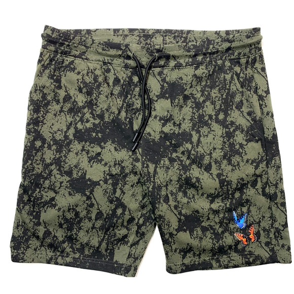 WXYZ Mfg Co | Men XL Black/Green Tie-Dye Fleece Drawstring Shorts Goth Punk - Picture 1 of 6